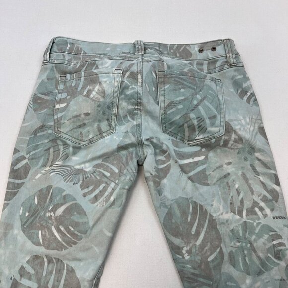 Cabi Cropped Leaf Print Skinny Jeans Green/Multi Womens Size 4 Low Rise - Picture 6 of 9